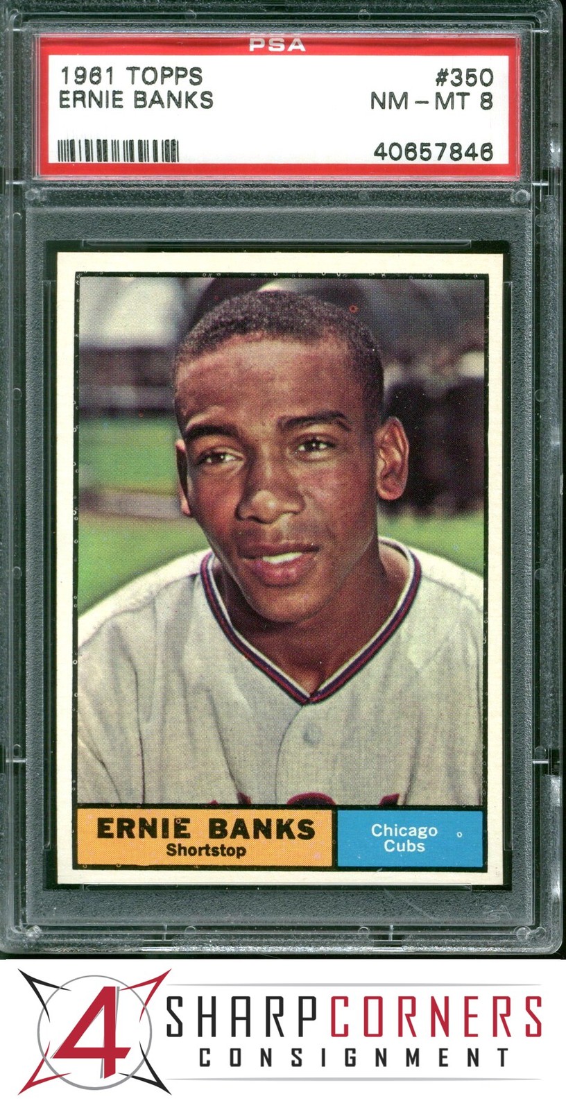 1961 TOPPS #350 ERNIE BANKS CUBS HOF PSA 8