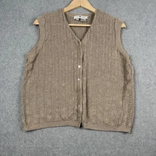 Vintage Saks Fifth Avenue Sweater Vest Womens L Beige 100% Linen V Neck Granny