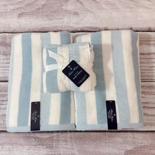 6 PC Towel Set Brooks Brothers Premium 2 Bath/4 Wash - White & Light Blue Stripe