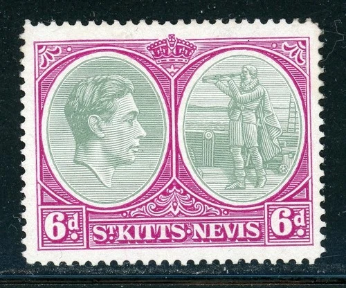 ST. KITTS-NEVIS 85 SG74d MH 1948 6p KGVI Christopher Columbus Perf 14 CV$5