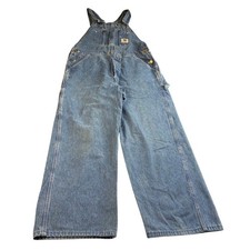 Carhartt Vintage Bibs Denim Carpenter Overalls Blue Wide Leg Men 34x26 47" Total