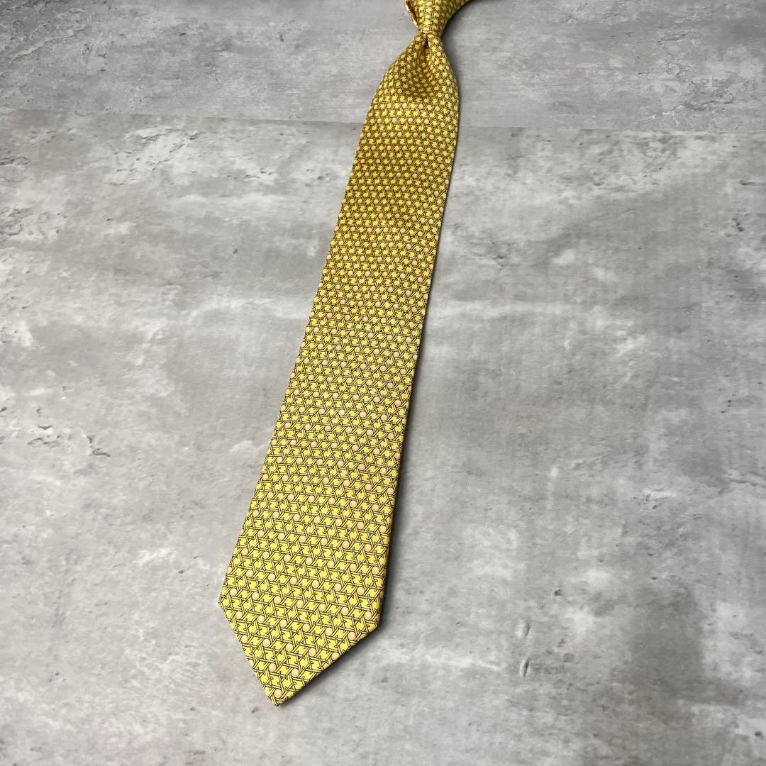 HERMES dot pattern check pattern tie yellow - image 9