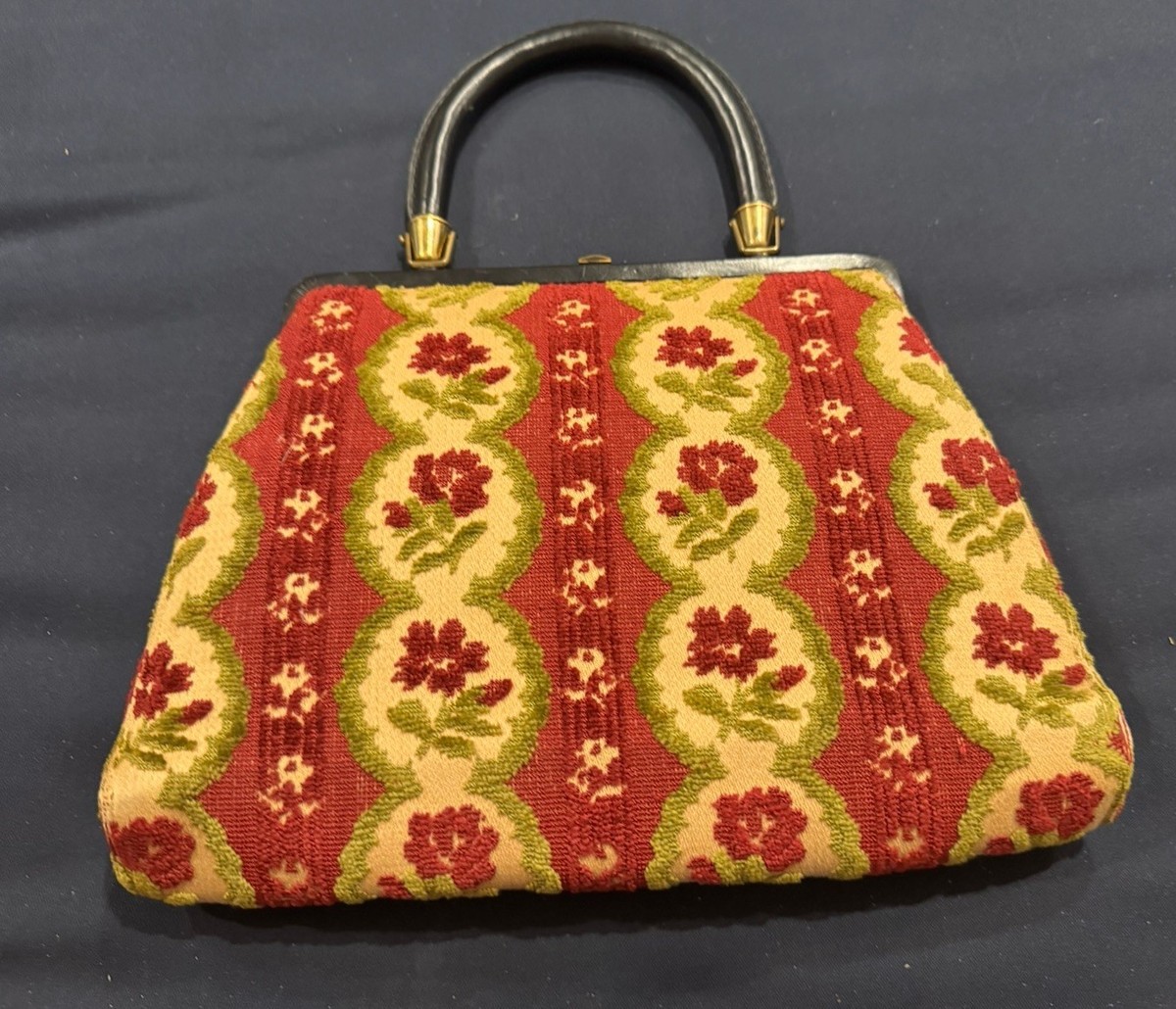 Vintage Mel-Ton Melton Floral Tapestry Carpet Bag Purse EUC 1960s
