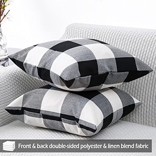 Buffalo Plaid Pillow Covers 18x18 Set of 2 Square 18 Inches Black Buffalo Plaid - Picture 3 of 7