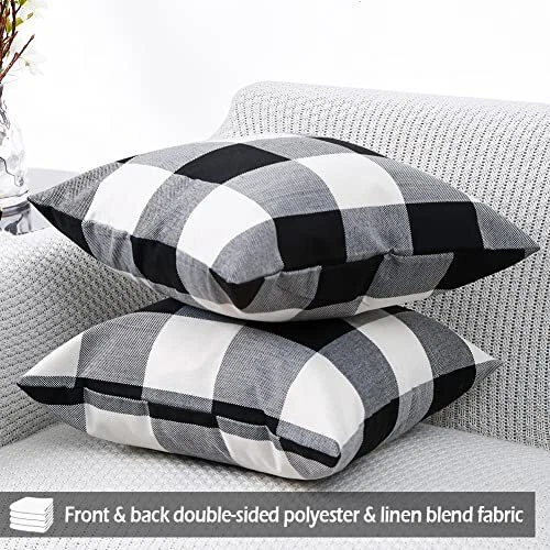 Buffalo Plaid Pillow Covers 18x18 Set of 2 Square 18 Inches Black Buffalo Plaid - Image 3 of 4