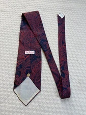 Nat Goodwin of East Norwalk 1970s Silk Tie Paisley Navy and Orange Wide Rare