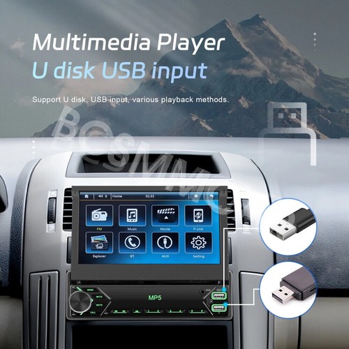 Single 1 DIN 7in Flip Out Touch Screen Car Stereo Radio Bluetooth MP5 Player - Picture 7 of 17
