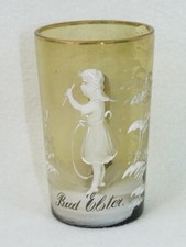 antik Andenken Trink B&auml;der Glas Bad Elster Vogtland Kur 1900 Email-Malerei alt