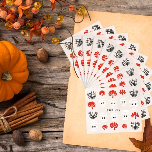 10PACK Nail Art Water Decals Stickers Halloween Pumpkins Spiders Web Mummy Ghost - Picture 9 of 12