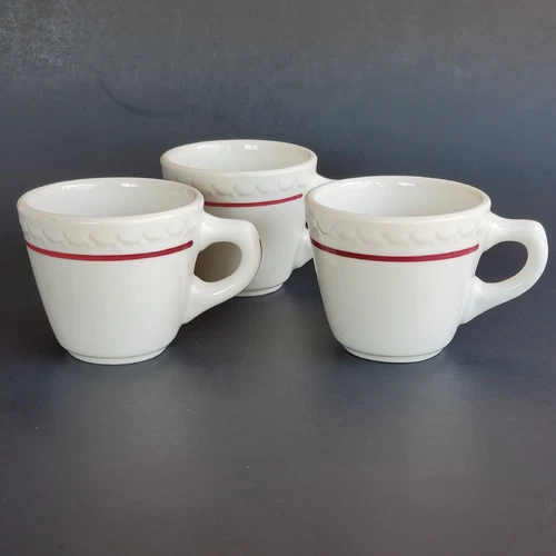 Set 3 Vintage Syracuse China Restaurant Ware Rose Red Stripe 3" Mug Cup Embossed