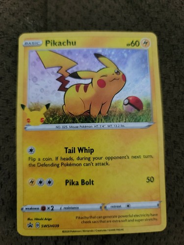 Pikachu Pokemon Card HP60 Tail Whip Pika Bolt General Mills swsh039 ...