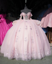 Princness Light Pink Quinceanera Dresses 3D Flowers Sweet 15 16 Ball Gowns