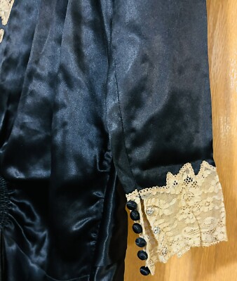 VTG Women's 20s Black Satin Silk Drop Waist Dress W Lace Sz S 1920s LBD |  eBay