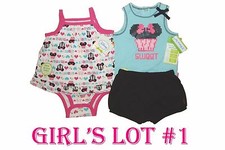 Disney Minnie Mouse Bodysuit Shorts Top Girls Summer Baby Clothes Outfit 3/6 Lot