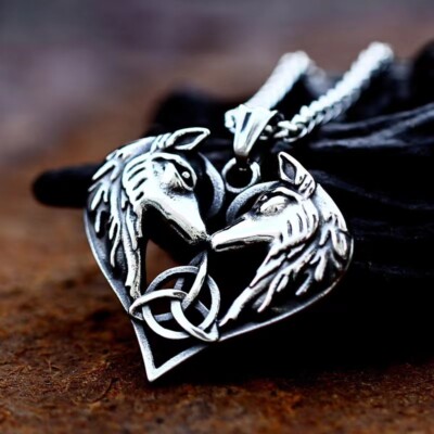 Men's Viking Trinity Knot Wolves Pendant Necklace Stainless Steel Jewelry Gift