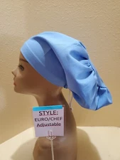 Solid Ceil Blue Women's Euro/Chef Surgical Scrub Hat/Cap Handmade