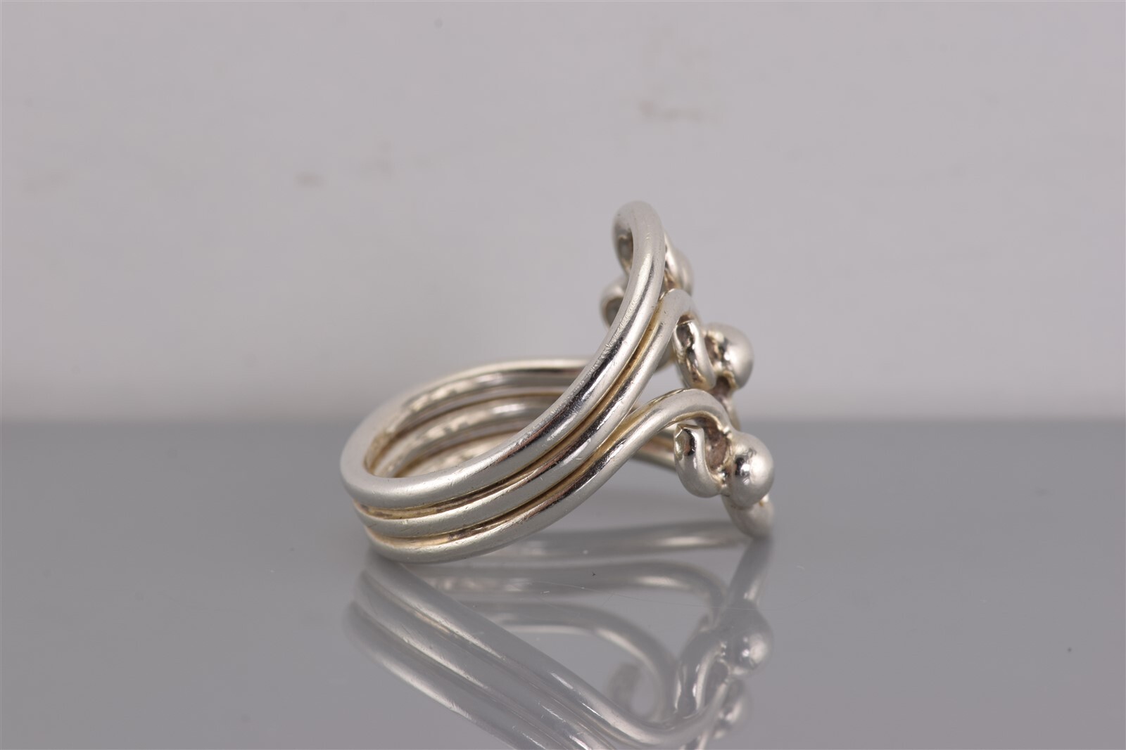 Sterling Silver Offset Beaded Swirled Loop Triple… - image 3