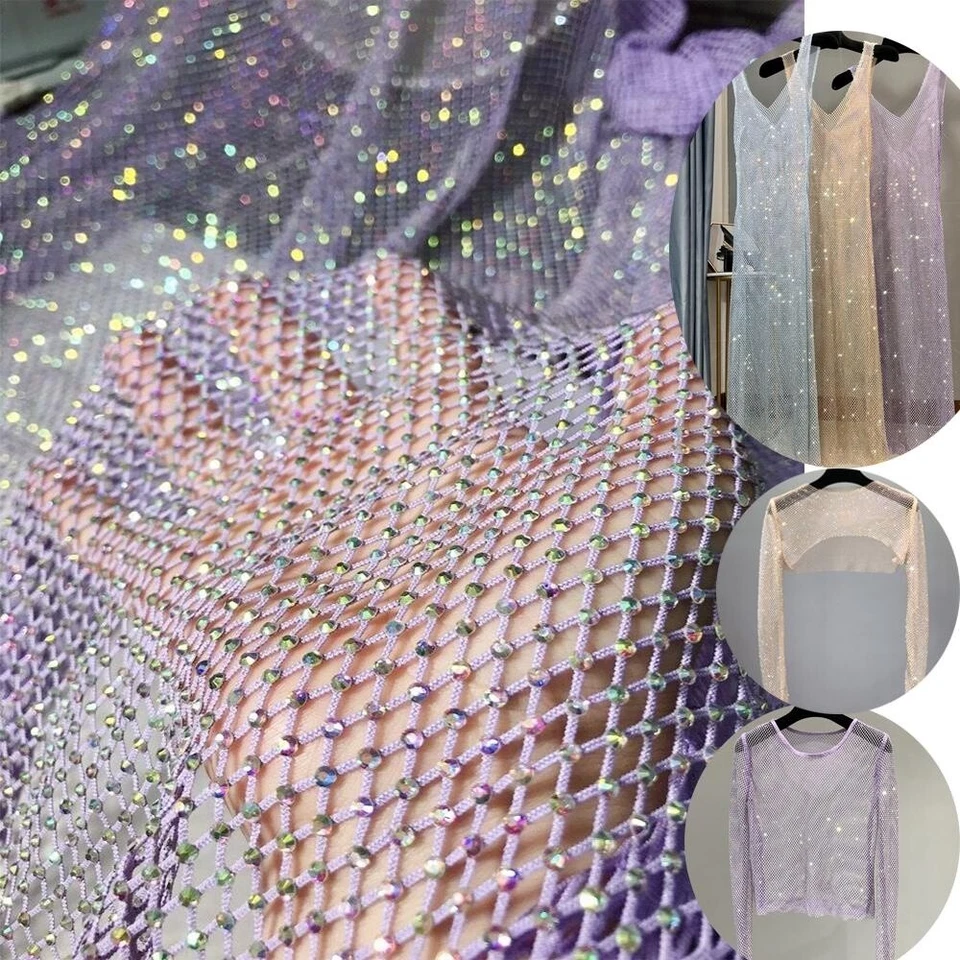 Glänzend Strass Netzstoff Stretch Fischnetz Elastisch Netz DIY Kleid Handwerk - Bild 3 von 4