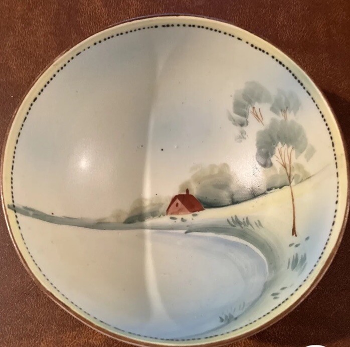 Vintage Nippon Hand Painted Bowl Home By A Lake Scene