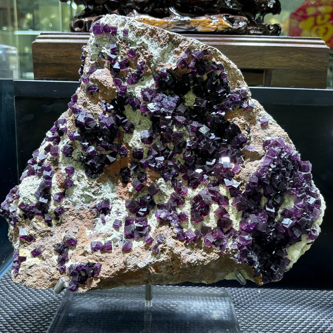 15.79LB Top Rare Natural Purple Fluorite Quartz Crystal Mineral Specimen +stand