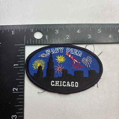 Vintage Fireworks Over Skyline NAVY PIER CHICAGO Illinois Patch 521L