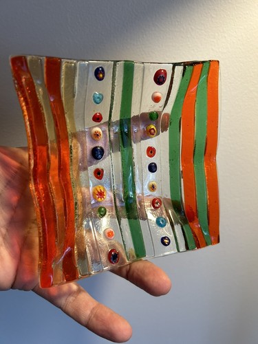 Murano Stil Kunst Glas verschmolzen Millefiori Perlen 41/2" Schmuck Schale Schmuck Tablett - Bild 8 von 9