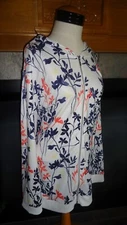 CJ Banks 3X White Jacket Multi-Color Floral Hooded Long Sleeve Zip Pockets NWT