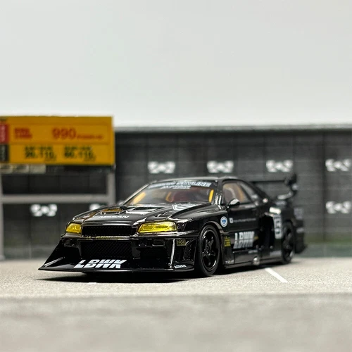 CM 1:64 JDM Black Skyline GTR ER34 LBWK #5 Sports Model Diecast Metal Car - Picture 4 of 9