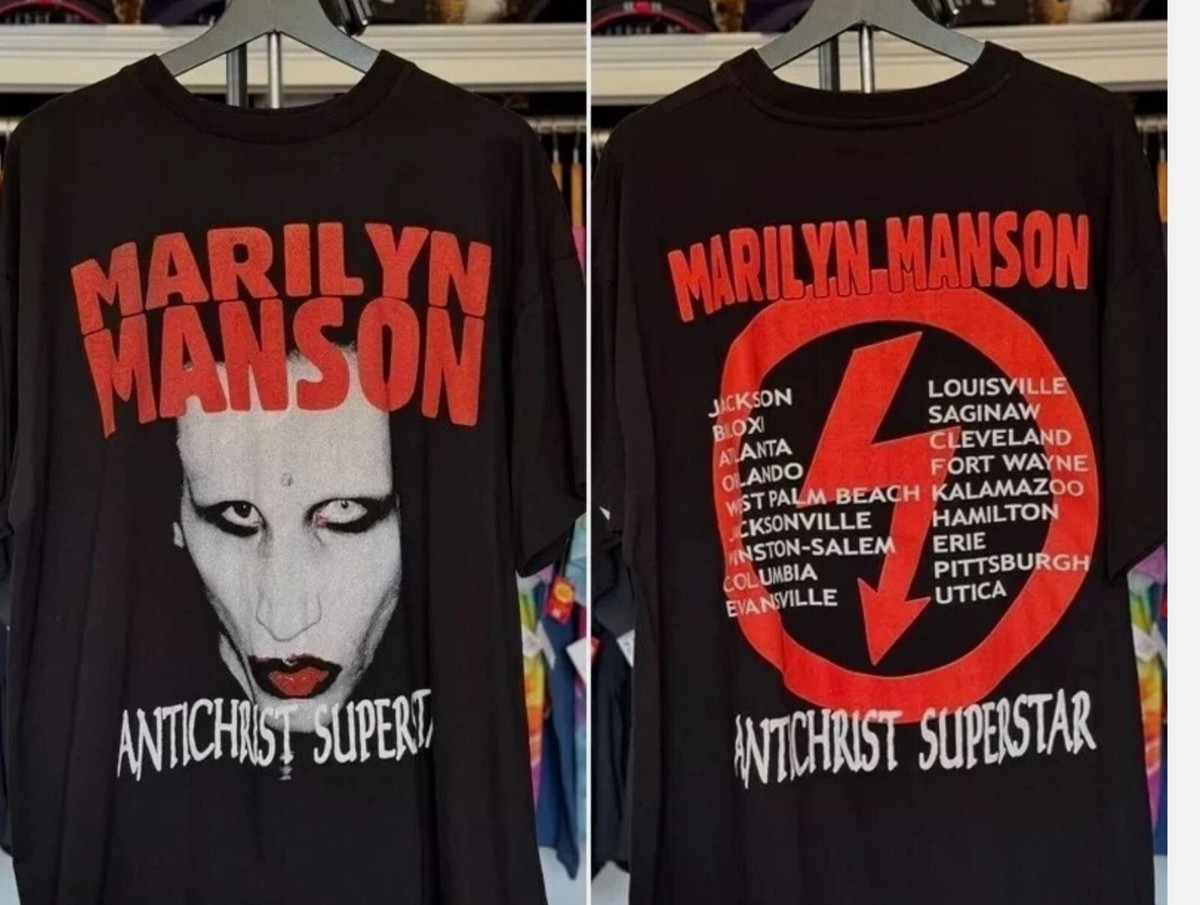 Remake Marilyn Manson Antichrist Superstar 90's 2 Side Black T