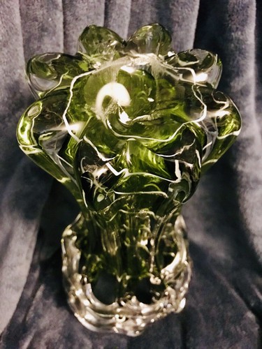 Böhmische tschechische handgeblasene Kunst Glasvase offen gewebt Arbeitskragen 12 Zoll - Bild 9 von 12