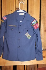 Boy Scouts of America BSA Youth Shirt 12 M Blue Cub Sewn on patches