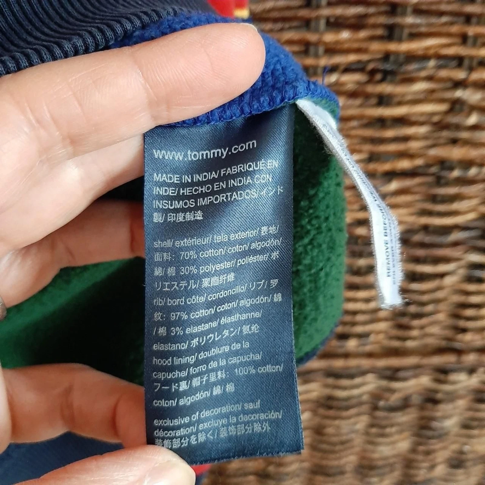 VETEMENTS Tommy Hilfiger Felpa con Cappuccio Blu Medio Felpa Preppy Varsity Lettere Colorblock