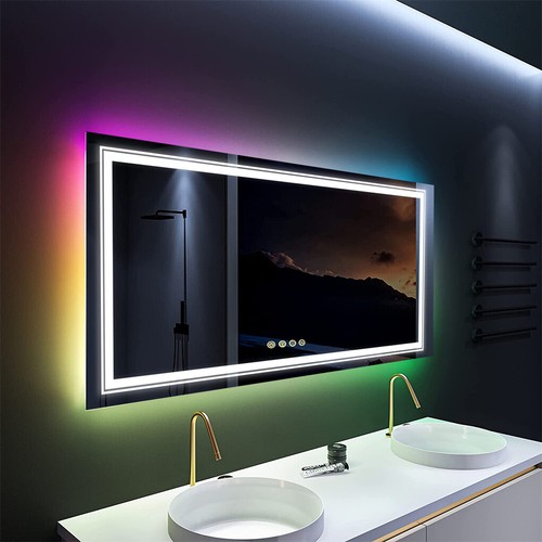 1510MM Huge RGB LED Bathroom Mirror Dual Lights Anti-Fog Vanity Mirror Dimmable - Picture 4 of 18