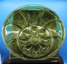 Indiana Glass Olive Green Deviled Egg Vintage 13" Platter