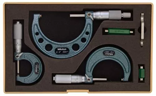 Mitutoyo 103-922 Outside Micrometer Set with Standards, 0-3" Range, 0.0001" Grad