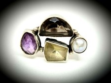 Beautiful Vintage 925 Sterling Silver Big Ring With Gemstones Israel.