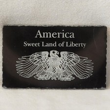 Black Granite Paperweight Etched America Sweet Land of Liberty w/Eagle 5-1/4"x3"