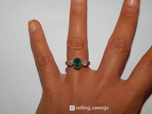 14K YELLOW GOLD EFFY EMERALD & DIAMOND BEZEL SET RING SIZE 5.25 - Picture 3 of 7
