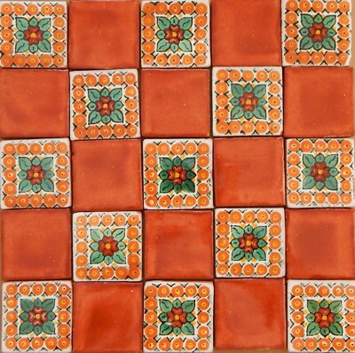 25 Mexican Talavera Ceramic Tiles 2x2 Terracotta Designs Handmade S2-103