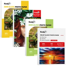 Lot 40-500 Koala 30lb Inkjet Photo Paper 8.5X11 Glossy, Semi-Gloss, Pearl Glossy