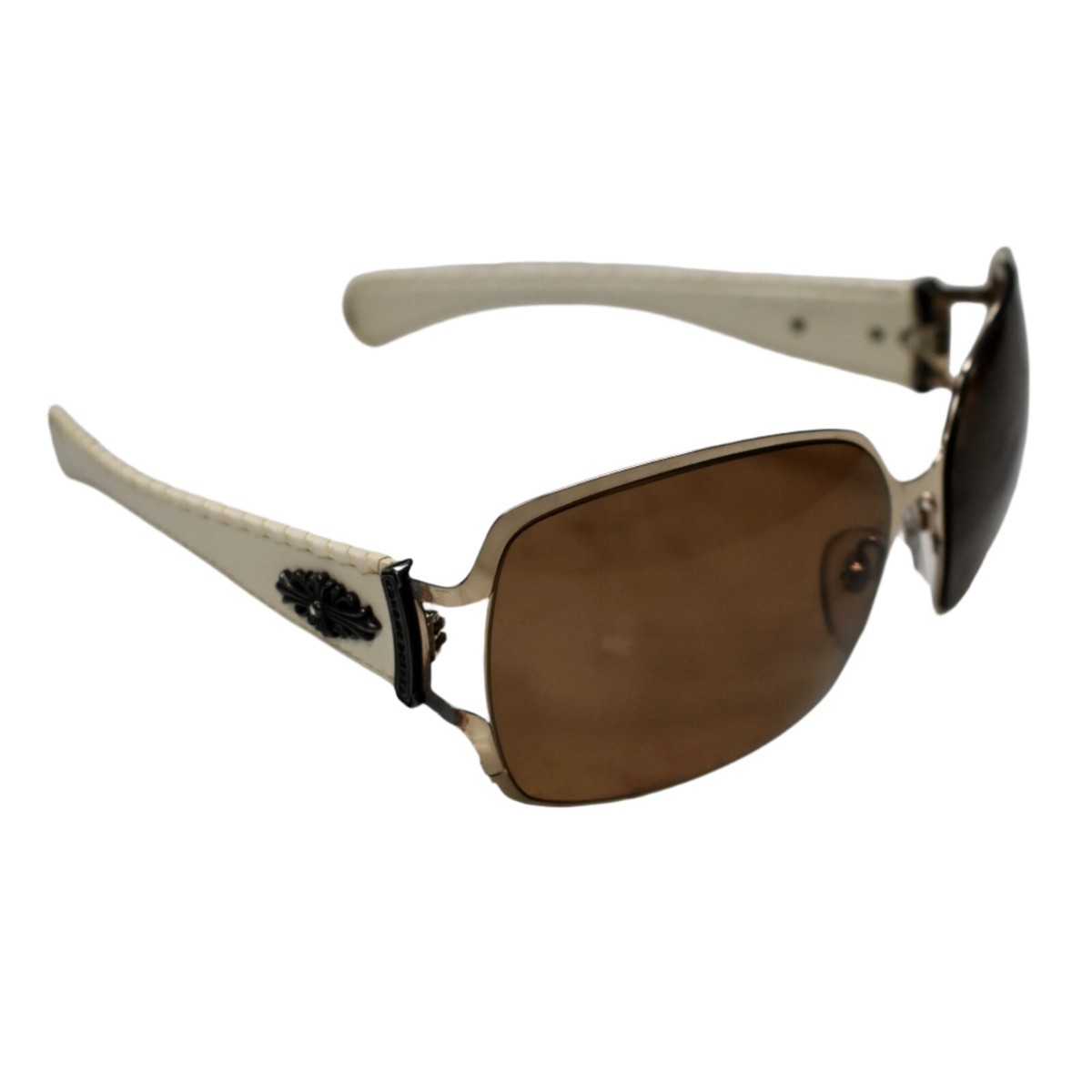 $1200 CHROME HEARTS Poon II Shield Sunglasses Gold White Leather