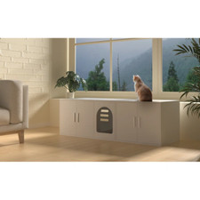 Cat Litter Box Enclosure for 2 Cats with Double Room Elegant Furniture White Lg