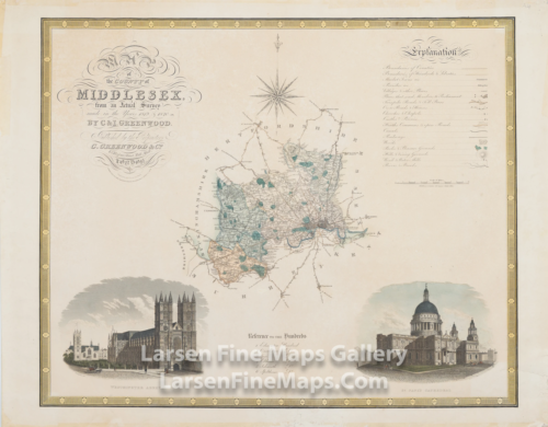 1829 Greenwood Map of the County of Middlesex, Westminster Abbey, St. Pauls - Picture 1 of 1