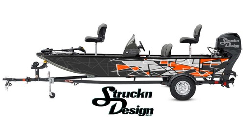 Boat Wrap Black Orange Gray Vinyl Graphic Decal Kit Fishing Abstract Shapes Line - 第 1/1 張圖片