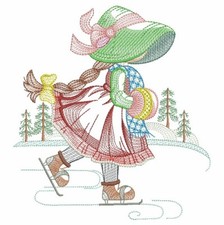 CHRISTMAS Sunbonnet Sue Vintage style 10 EMBROIDERED QUILT BLOCKS - New