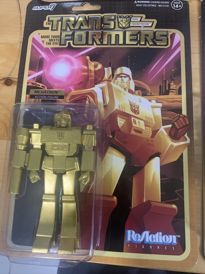 Transformers Optimus Prime y Megatron SUPER7 Reacción Raro Figuras de Oro Nuevas Foto 3 de 4
