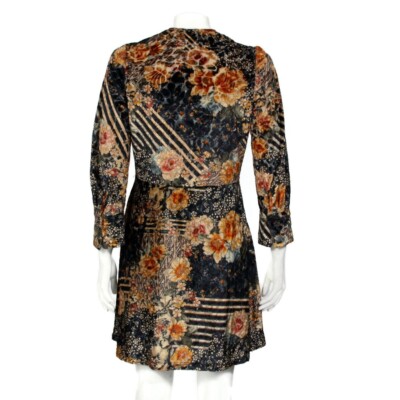 ZARA Black Gold Floral Velvet Faux Wrap Dress Long Sleeve sz Small /334 |  eBay