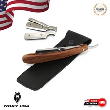 BARBER HAIR SALON WOODEN STRAIGHT WET CUT THROAT SHAVING RAZOR SHAVETTE BLADES