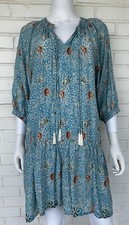 Natalie Martin Fiore Dress 100% Silk Turquoise Blue Floral Size Medium