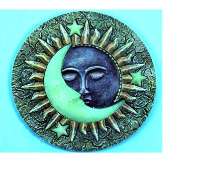 CRESCENT MOON SUN STARS FACES ART Pendant 925 Sterling Silver 22'' Necklace